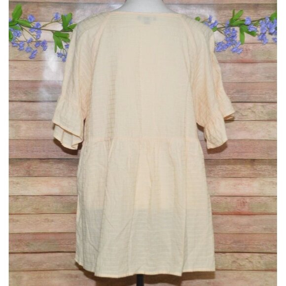 Gigio USA Boutique Cream Boho Peasant Blouse Size M Tassels Ruffle Cutout Sleeve - Picture 7 of 11